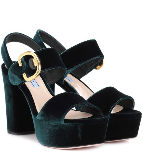 prada velvet platform sandals green